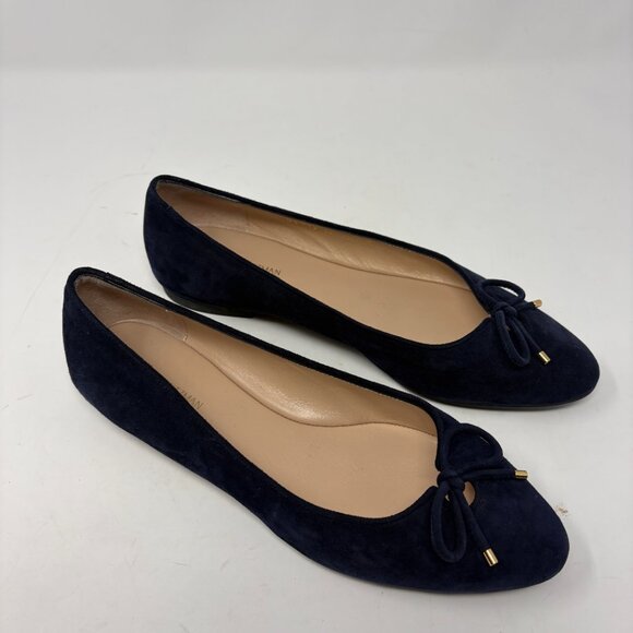 Stuart Weitzman Gabby Bow Ballerina flats navy bow 9 medium shoes EUC - Picture 1 of 7